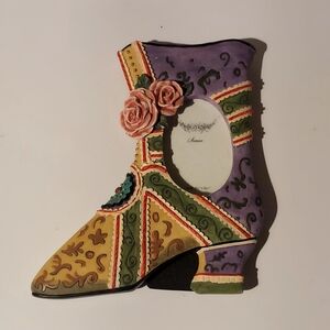Vintage Sienna Painted Victorian Boot Shaped Photoframe Mauve Floral
